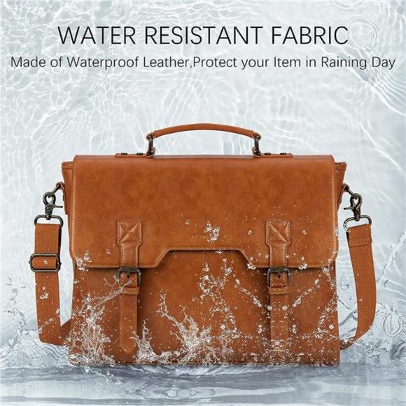 Leather Messenger Bag for Men 15.6 Inch Waterproof Laptop Briefcase Large - Picture 3 of 6
